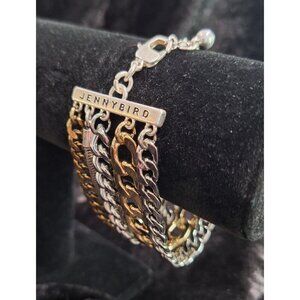 EUC Jenny Bird Mixed Metal Multi-Chain Bracelet Silver & Gold Tone Adjustable Le